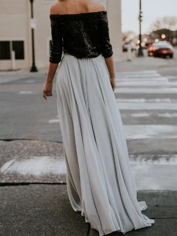 Grey Chiffon Maxi Skirt Short Train Chiffon Skirt