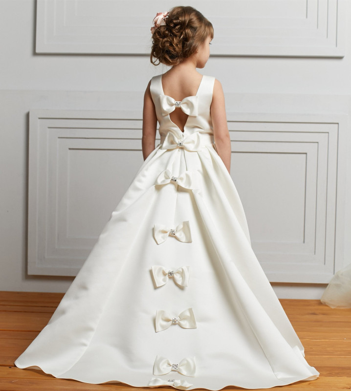 Ivory Satin Short Train Flower Girl Dress Party Dress