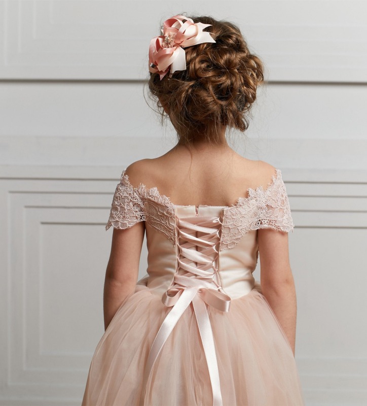 Pink Lace Tulle Full Length Flower Girl Dress