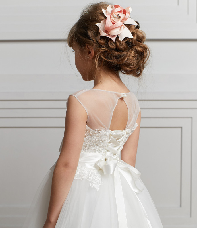 Ivory Lace Tulle Full Length Flower Girl Dress Party Dress