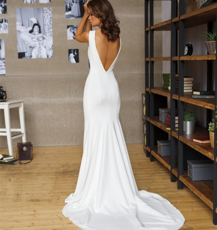Vback Mermaid Ivory Satin Bridal Gown Wedding Dress