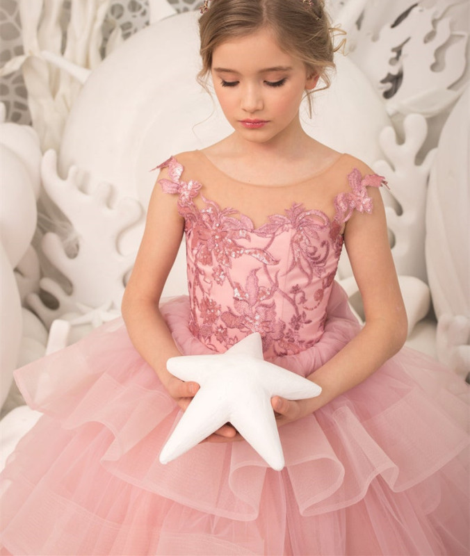 Mauve Lace Tulle Flower Girl Dress Party Dress