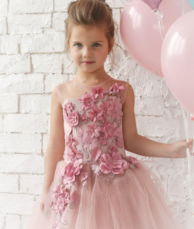 Mauve Lace Tulle Flower Girl Dress Party Dress