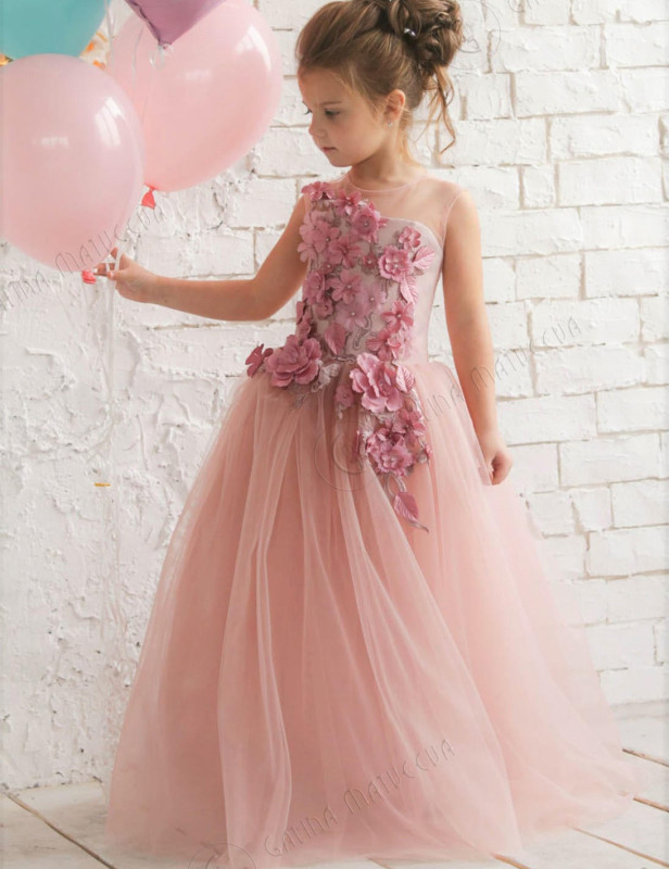 Mauve Lace Tulle Flower Girl Dress Party Dress