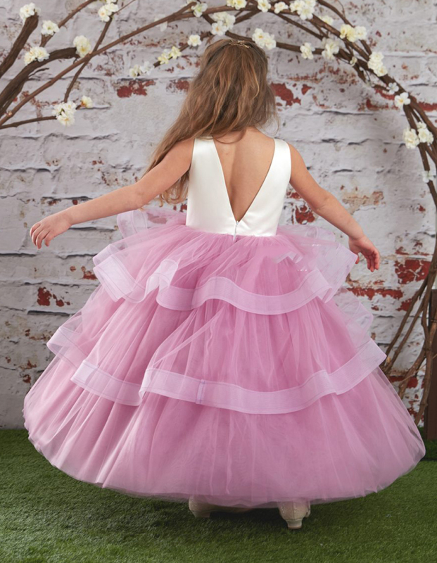 Mauve Lace Satin Tulle Fuffle Girls Pageant Dress Girls Party Dress