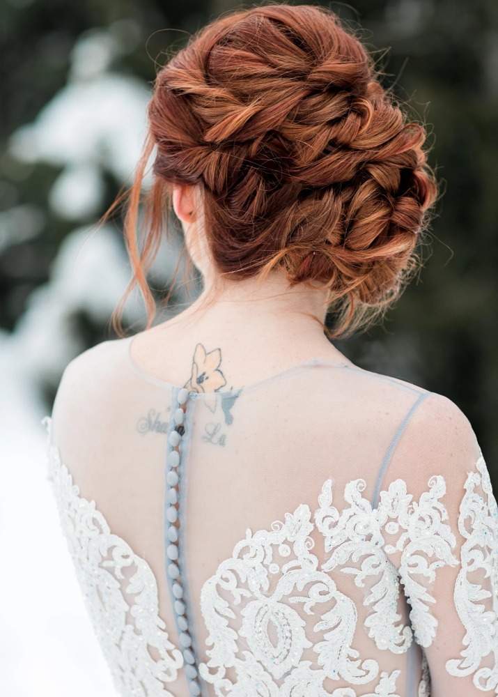 Mauve/Grey Blue  Long Train Wedding Dress Bridal Gown