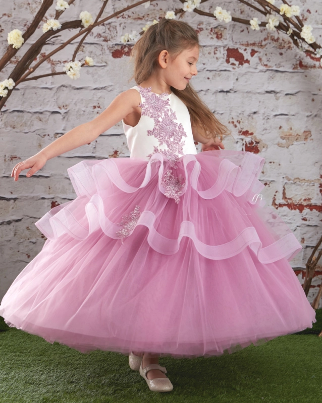 Mauve Lace Satin Tulle Fuffle Girls Pageant Dress Girls Party Dress