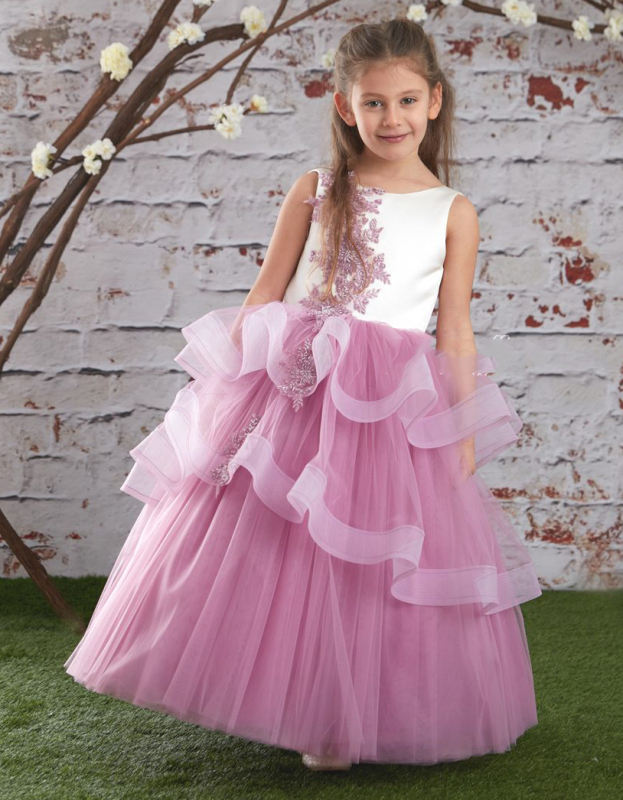 Mauve Lace Satin Tulle Fuffle Girls Pageant Dress Girls Party Dress