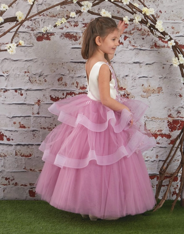 Mauve Lace Satin Tulle Fuffle Girls Pageant Dress Girls Party Dress