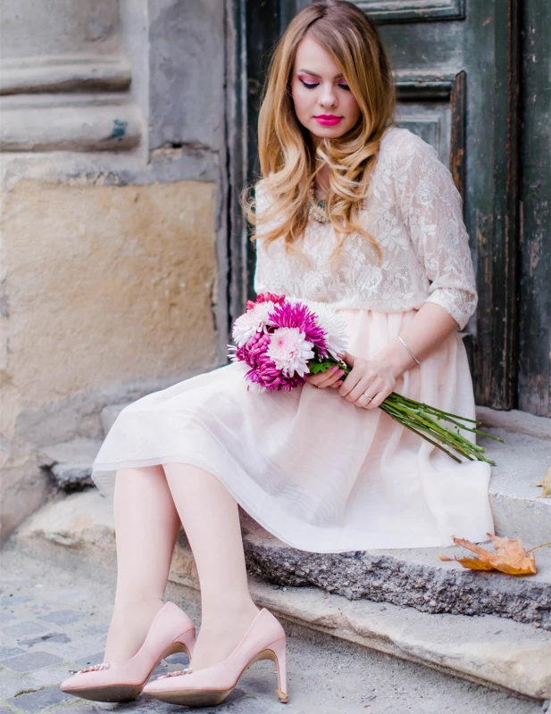 Two Pieces Ivory Lace Tulle  Prom Dress Wedding Dress