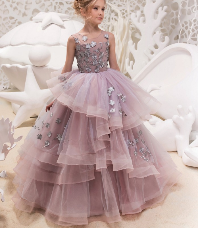 Mauve Lace Tulle Pageant Girls Party Dress Flower Girl Dress