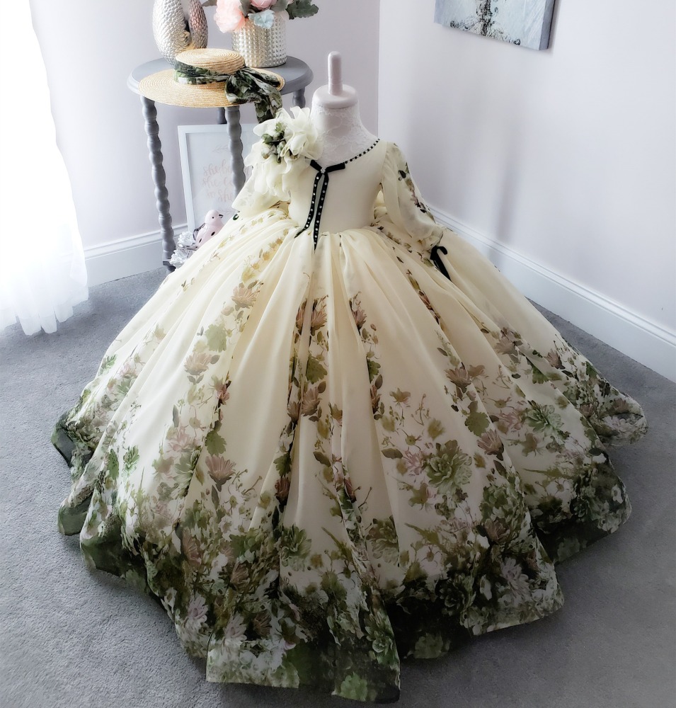 Cream Chiffon Full Length Pageant Girls Party Dress Flower Girl Dress
