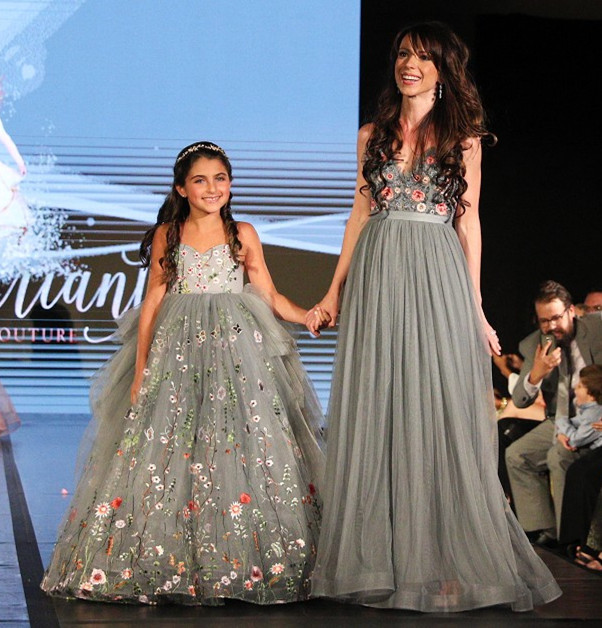 Grey Blue Mother And Kids Dress Prom Dress