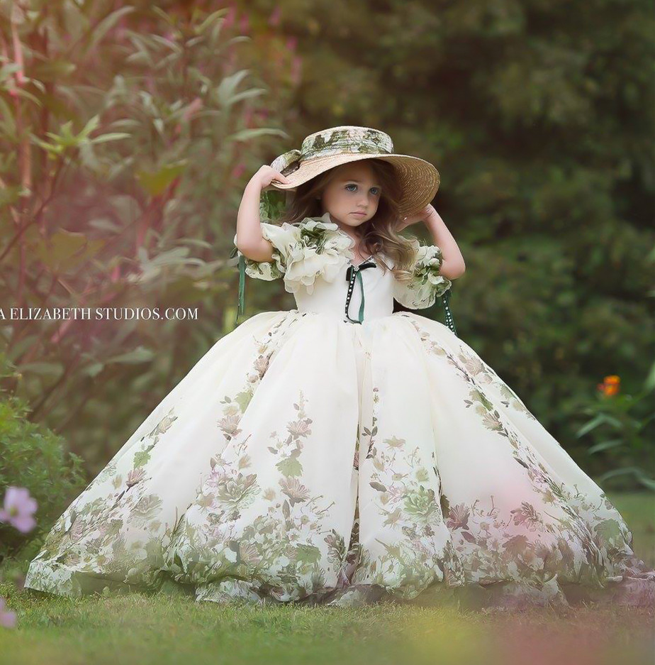 Cream Chiffon Full Length Pageant Girls Party Dress Flower Girl Dress