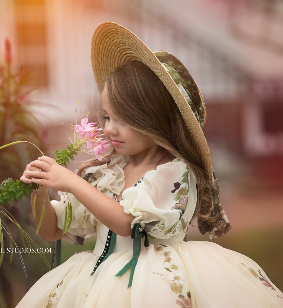 Cream Chiffon Full Length Pageant Girls Party Dress Flower Girl Dress