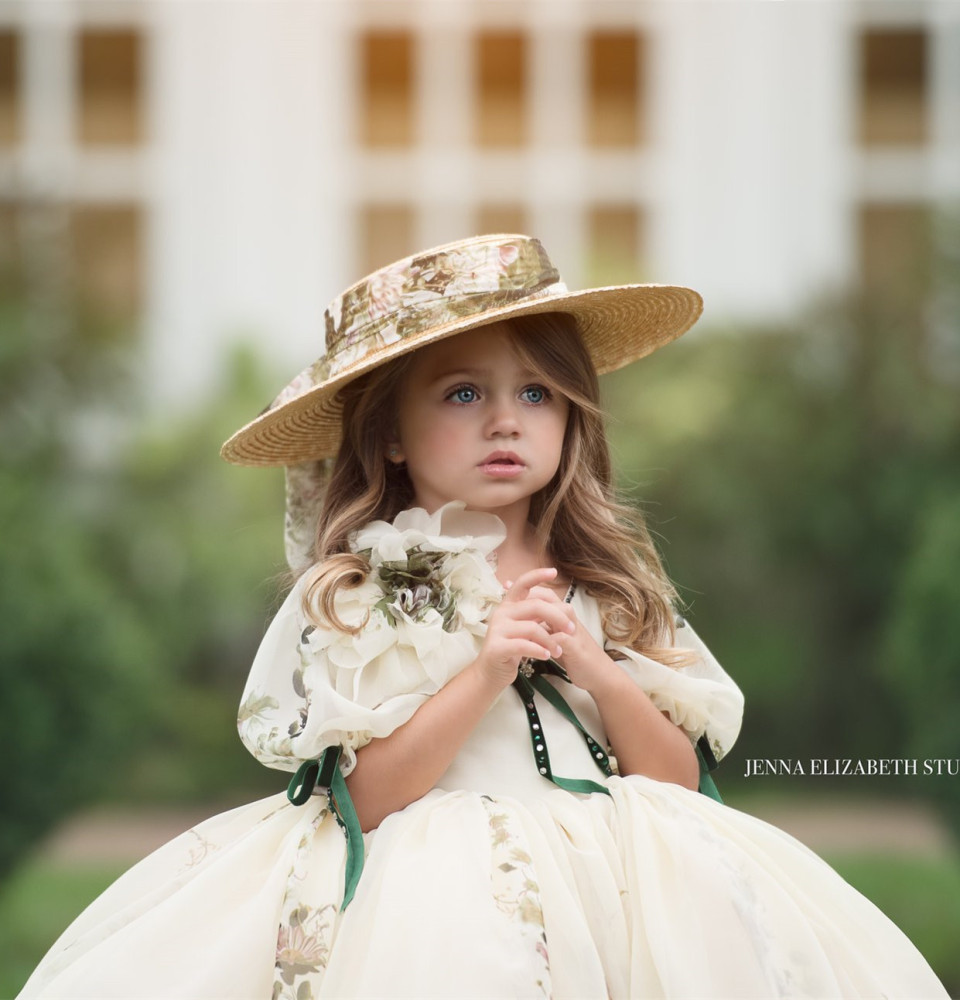 Cream Chiffon Full Length Pageant Girls Party Dress Flower Girl Dress