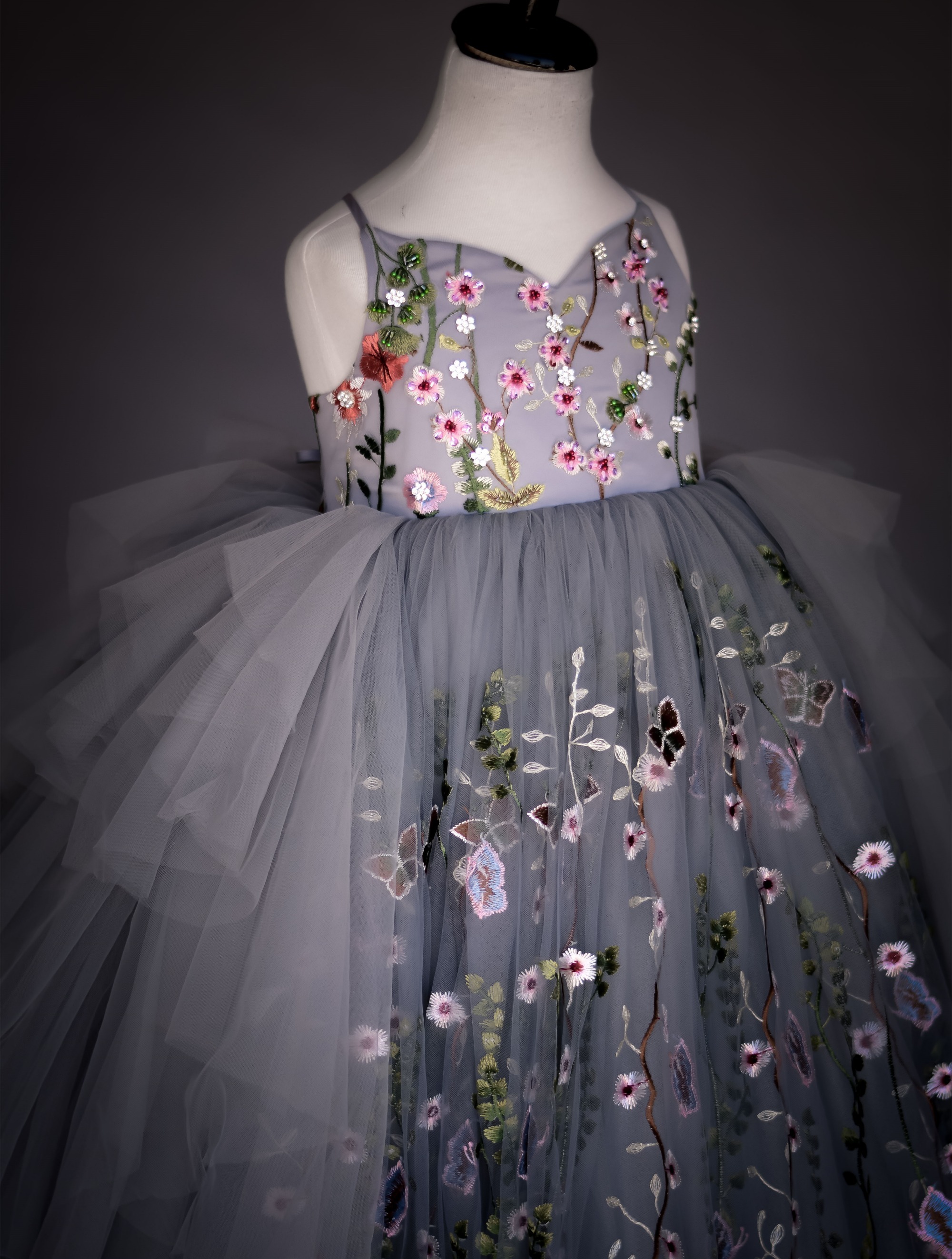Grey Blue Mother And Kids Dress Prom Dress