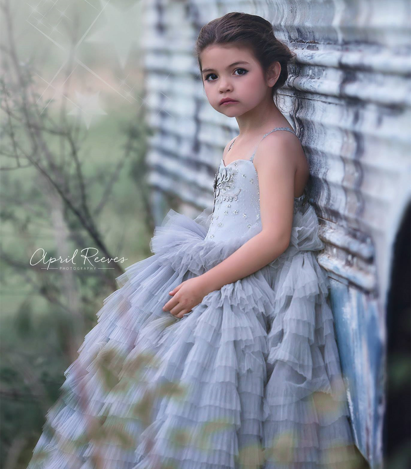 Grey Lace Tulle  Flower Girl Dress