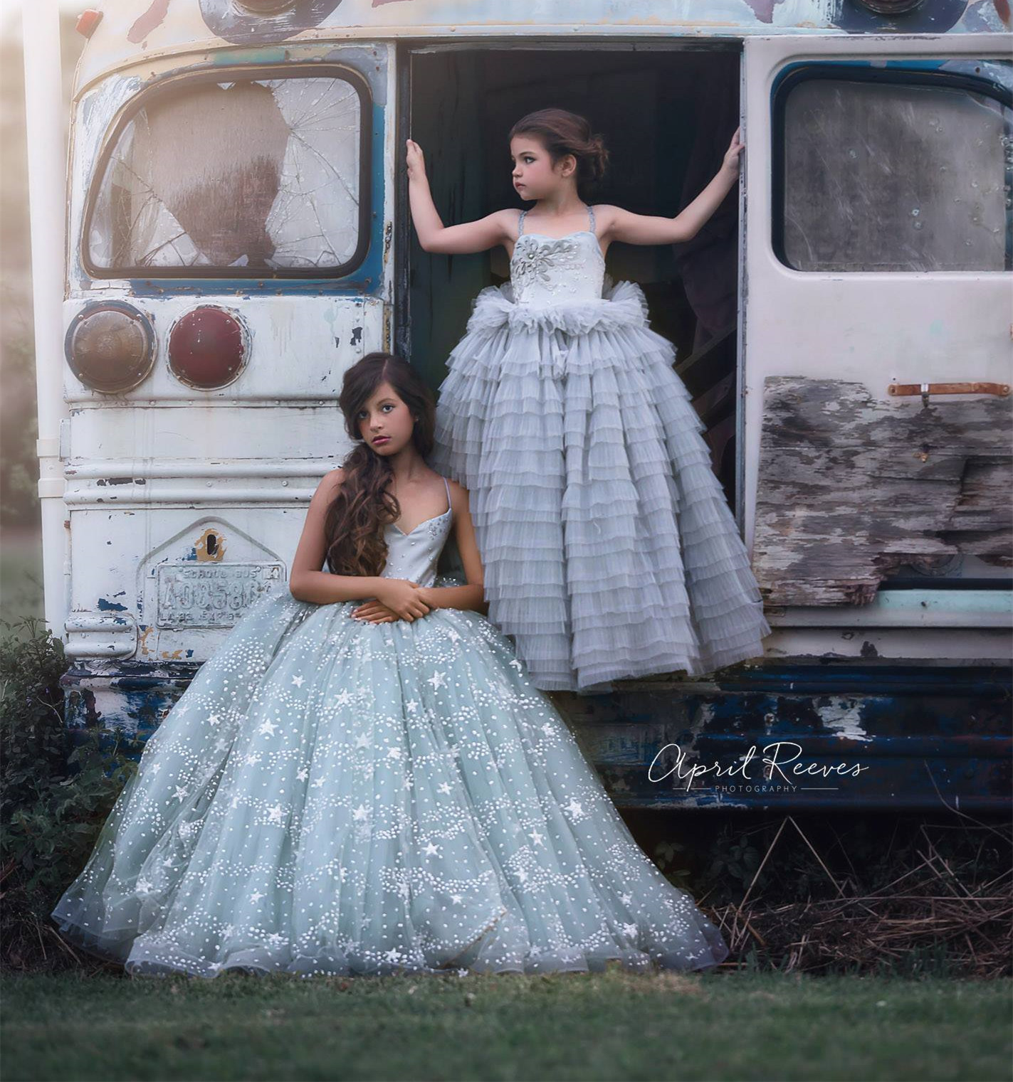 Grey Lace Tulle  Flower Girl Dress