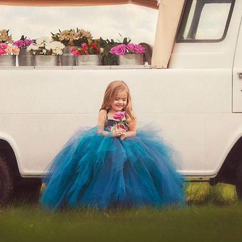 Teal Tulle Full Length Pageant Girls Party Dress Flower Girl Dress