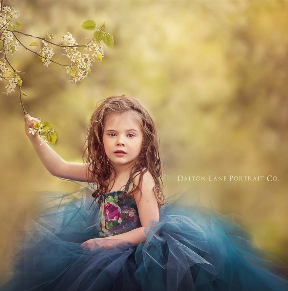 Teal Tulle Full Length Pageant Girls Party Dress Flower Girl Dress