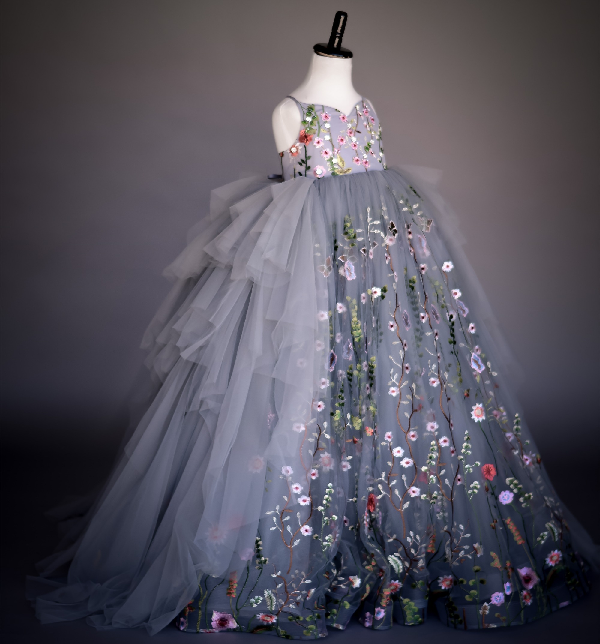 Grey Blue Mother And Kids Dress Prom Dress