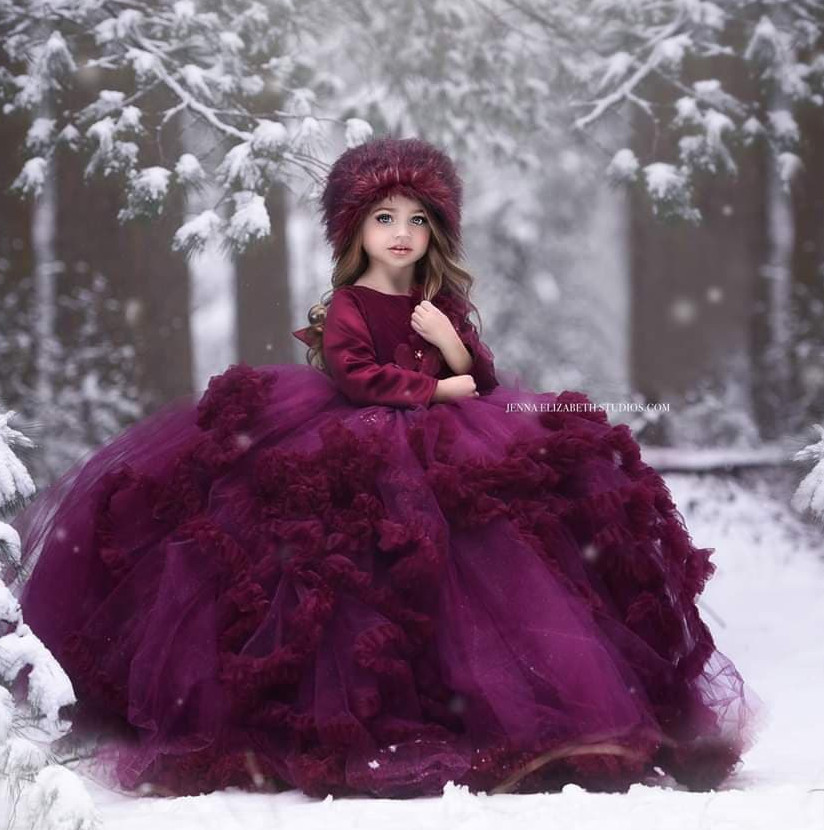 Lace Tulle Full Length Pageant Girls Party Dress Flower Girl Dress