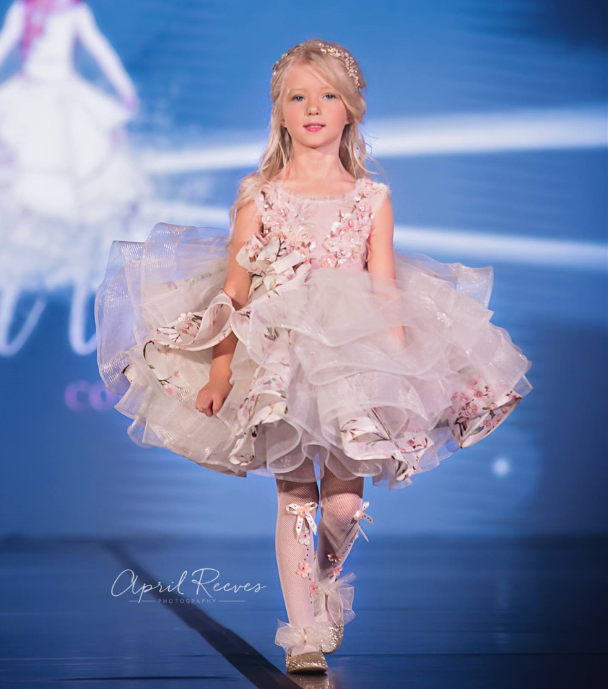 Lace Tulle Knee Length Pageant Girls Party Dress Flower Girl Dress