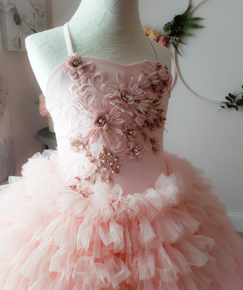 Lace Tulle Full Length Pageant Girls Party Dress Flower Girl Dress