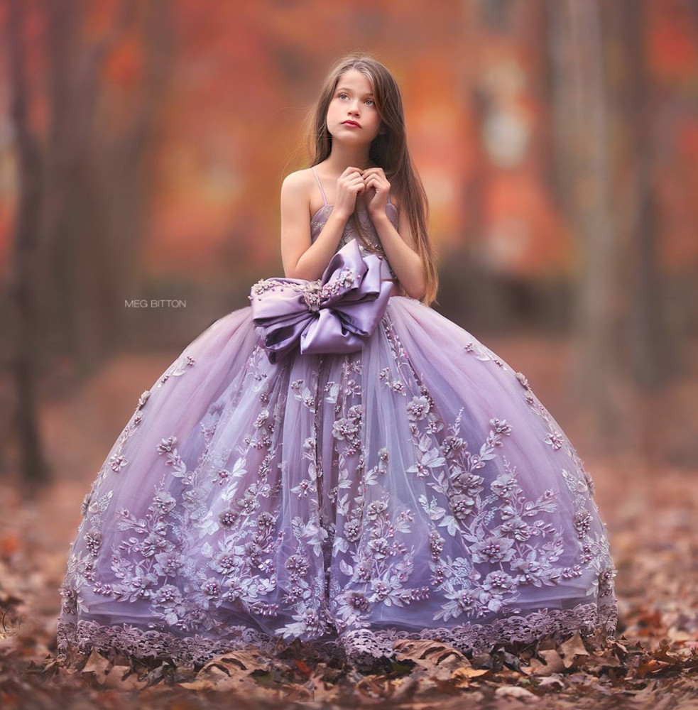 Lace Tulle Full Length Pageant Girls Party Dress Flower Girl Dress