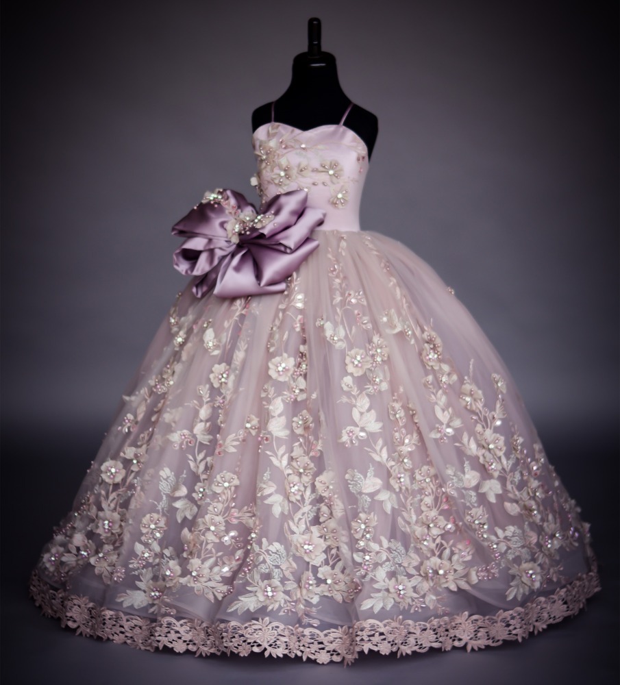 Lace Tulle Full Length Pageant Girls Party Dress Flower Girl Dress