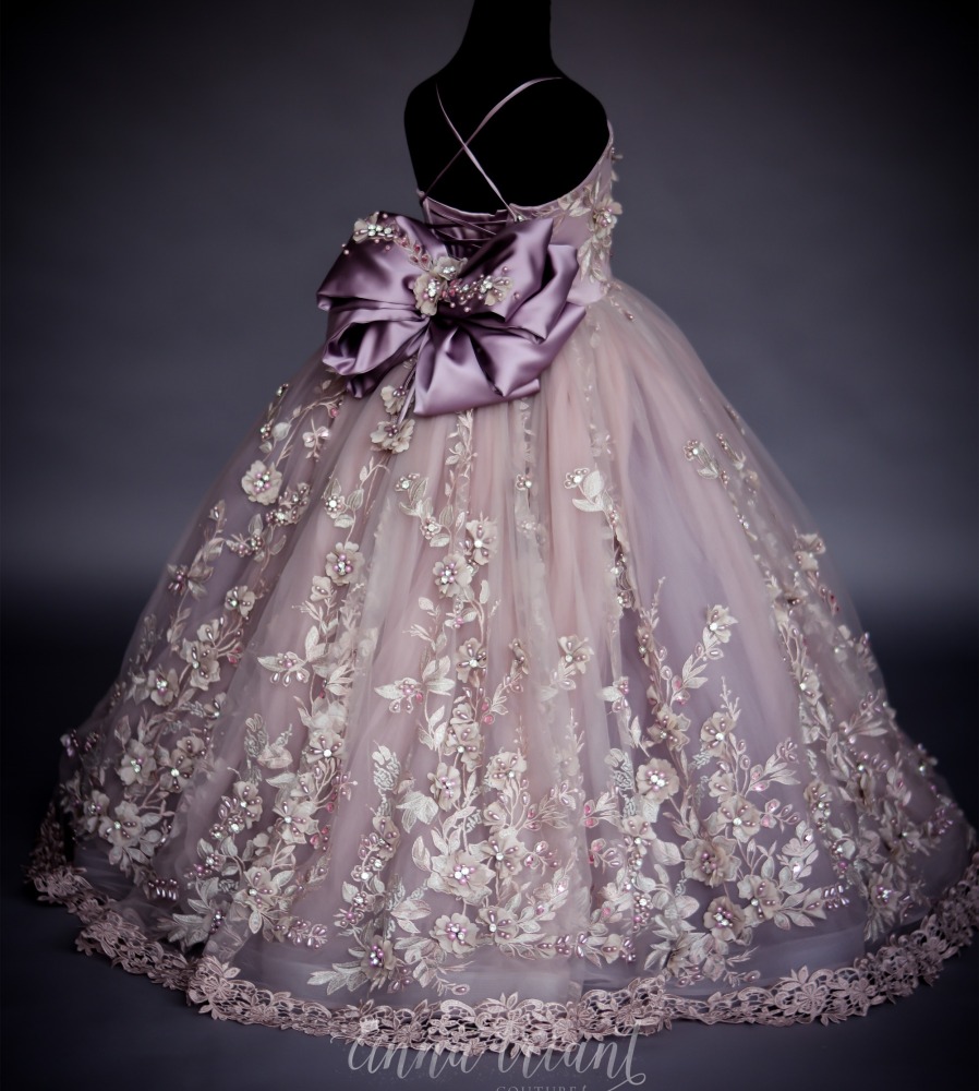 Lace Tulle Full Length Pageant Girls Party Dress Flower Girl Dress