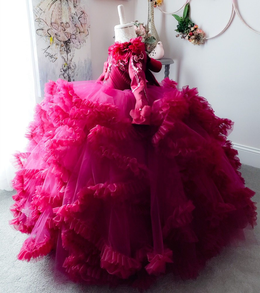 Lace Tulle Full Length Pageant Girls Party Dress Flower Girl Dress