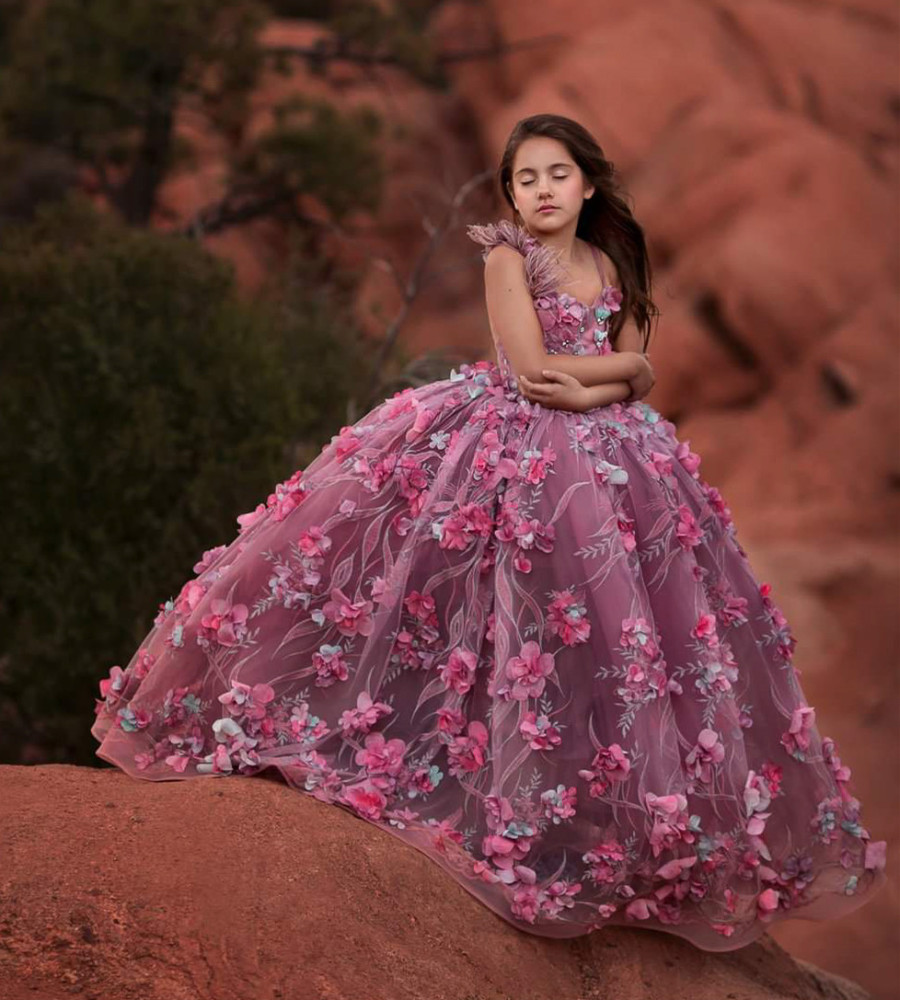 Organza Full Length Pageant Girls Party Dress Flower Girl Dress