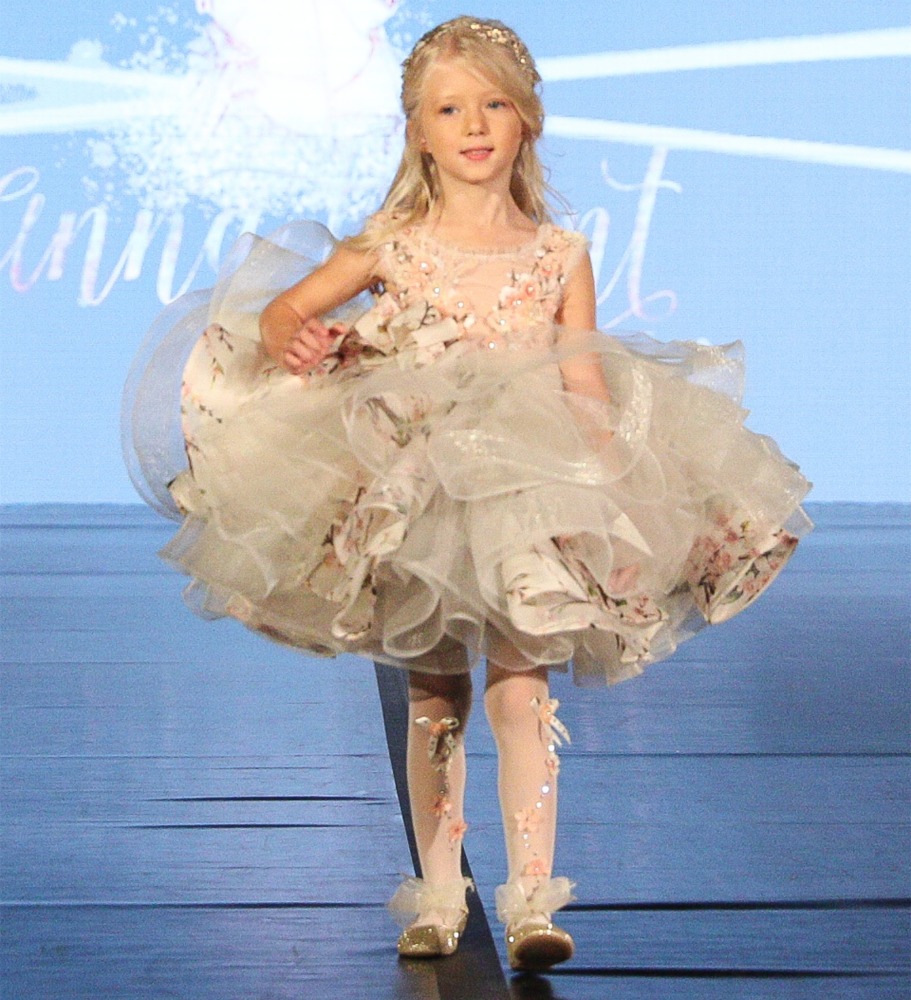 Lace Tulle Knee Length Pageant Girls Party Dress Flower Girl Dress