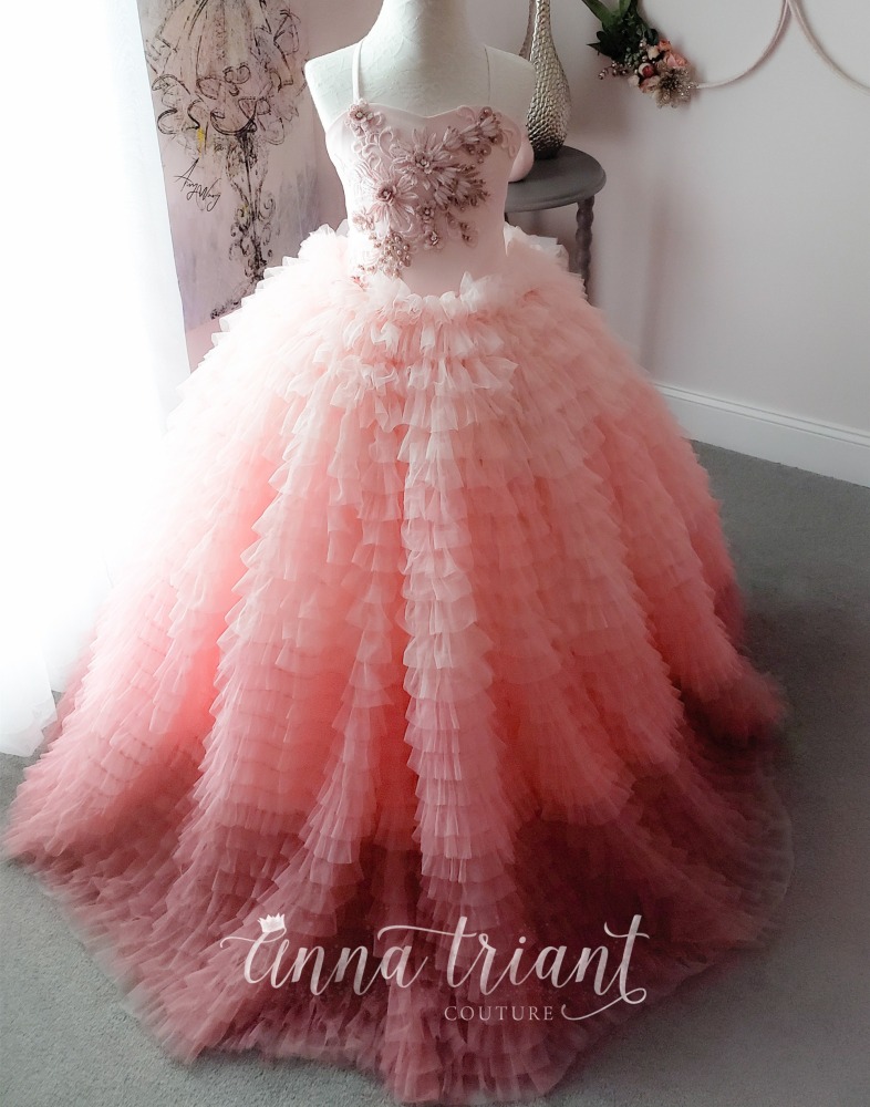 Lace Tulle Full Length Pageant Girls Party Dress Flower Girl Dress