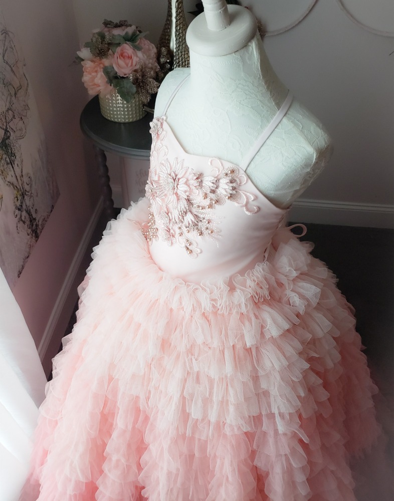 Lace Tulle Full Length Pageant Girls Party Dress Flower Girl Dress