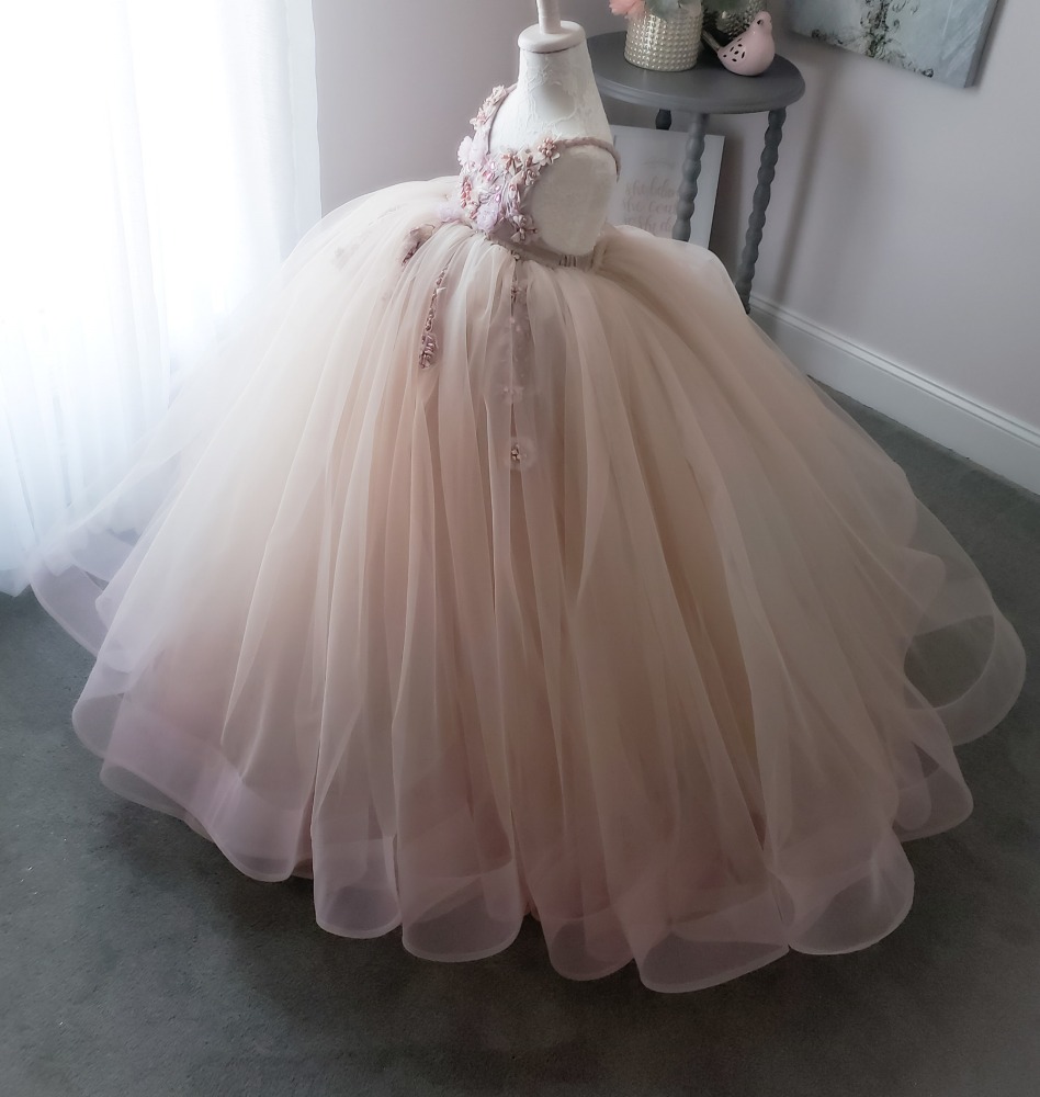 Mauve Lace Tulle Full Length Pageant Girls Party Dress Flower Girl Dress
