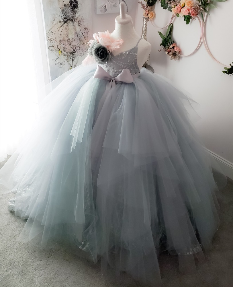 Tulle Full Length Pageant Girls Party Dress Flower Girl Dress