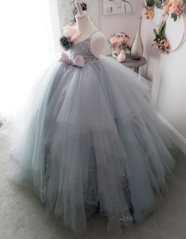 Tulle Full Length Pageant Girls Party Dress Flower Girl Dress