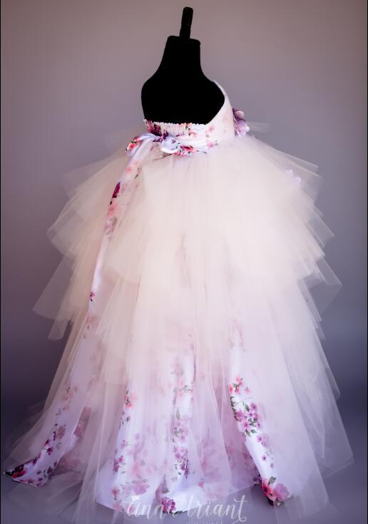 Satin Tulle Full Length Pageant Girls Party Dress Flower Girl Dress