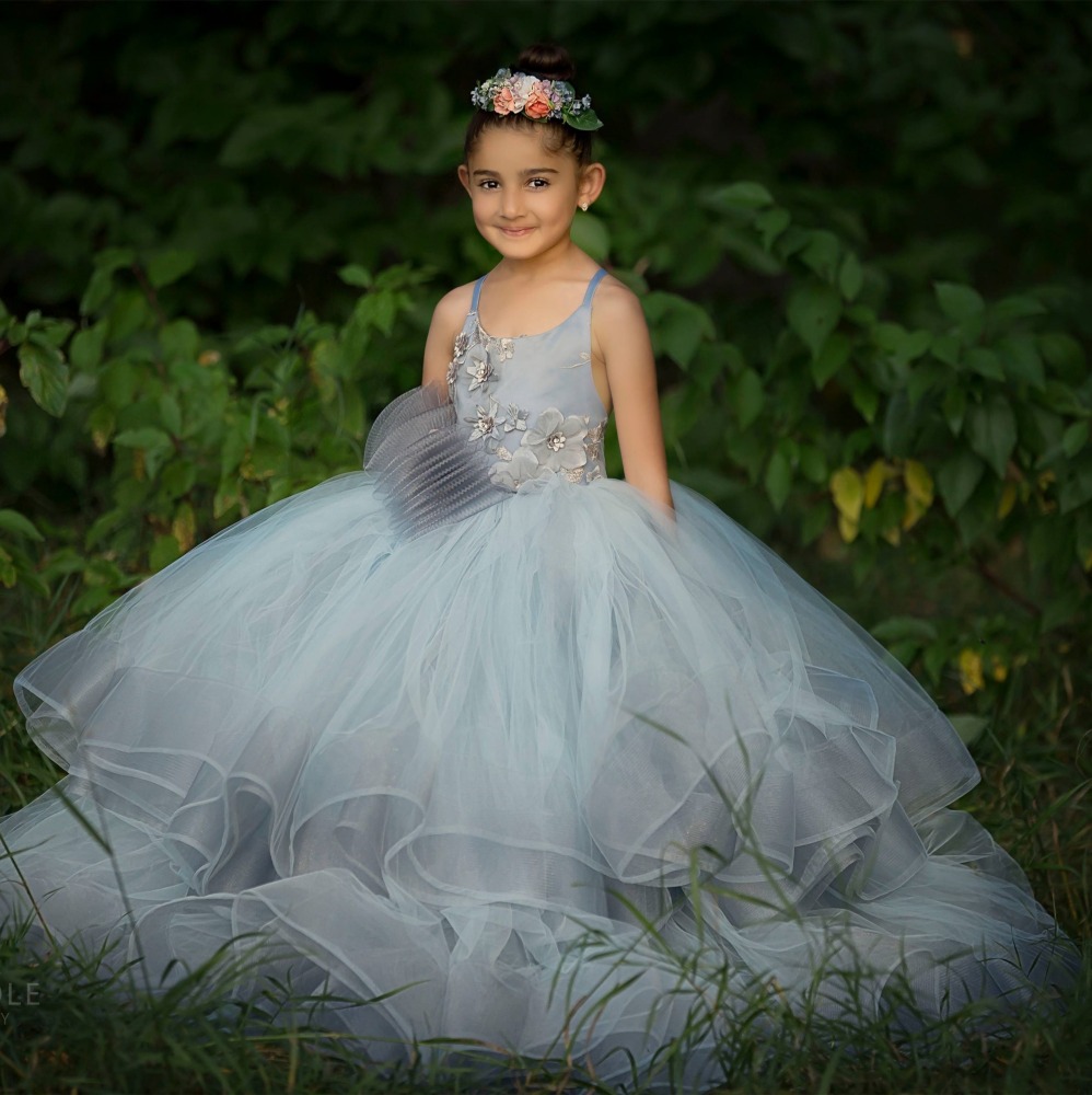 Lace Tulle Full Length Pageant Girls Party Dress Flower Girl Dress