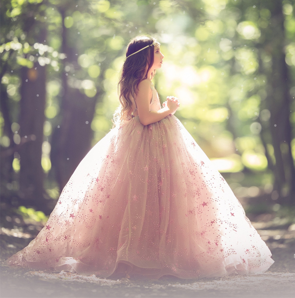 Pink Full Length Pageant Girls Party Dress Flower Girl Dress