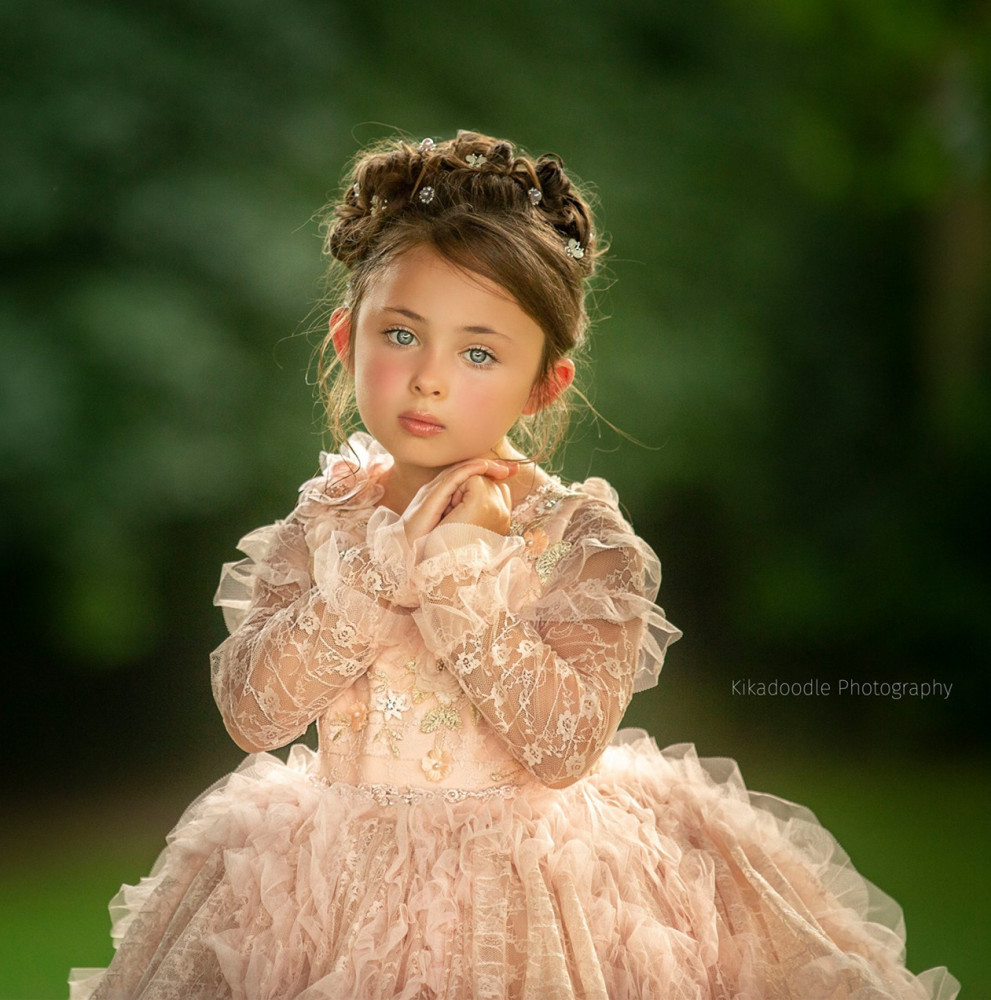 Pink Lace Tulle Short Pageant Girls Party Dress Flower Girl Dress