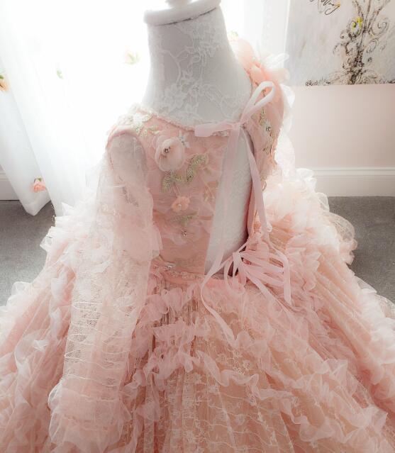 Pink Lace Tulle Short Pageant Girls Party Dress Flower Girl Dress