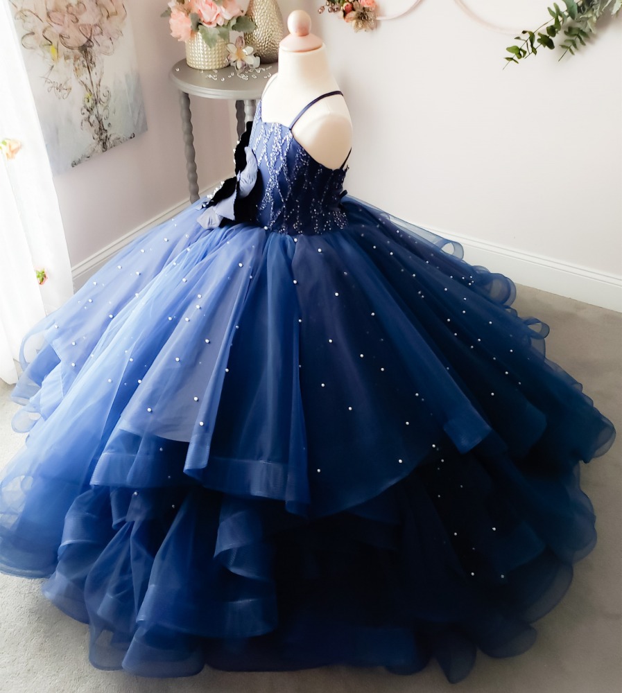 Lace Tulle Full Length Pageant Girls Party Dress Flower Girl Dress