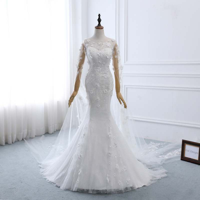 Ivory Lace Tulle Mermaid Wedding Dress Bridal Gown