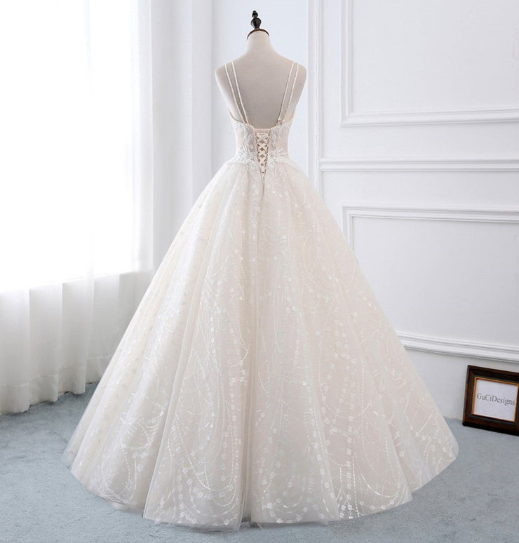 Light Champagne Lace Tulle Wedding Dress Bridal Gown
