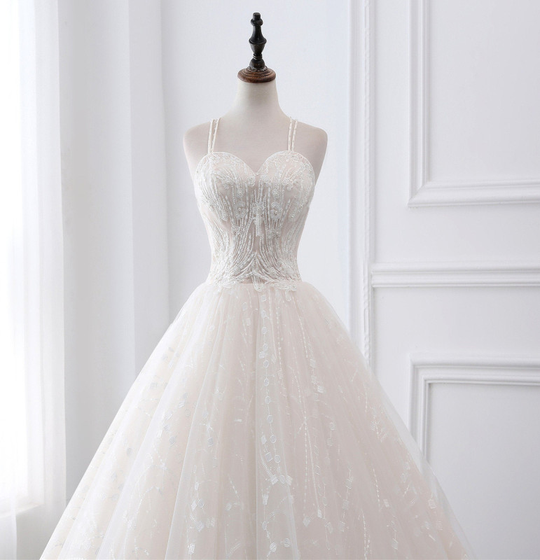 Light Champagne Lace Tulle Wedding Dress Bridal Gown