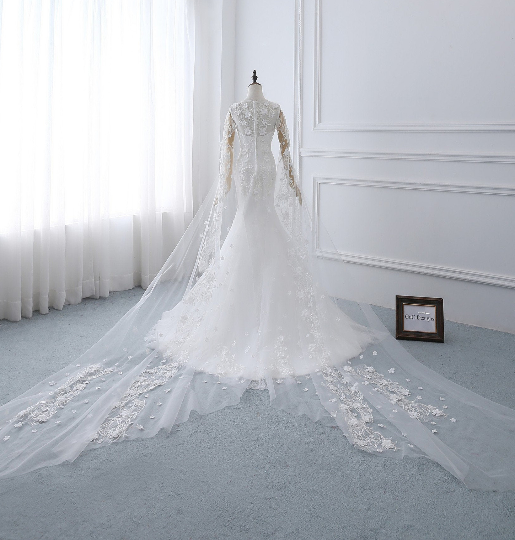 Ivory Lace Tulle Mermaid Wedding Dress Bridal Gown